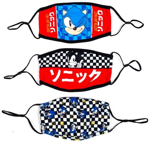 Sonic The Hedgehog Adult Size Adjustable Face Covers 3 Pack