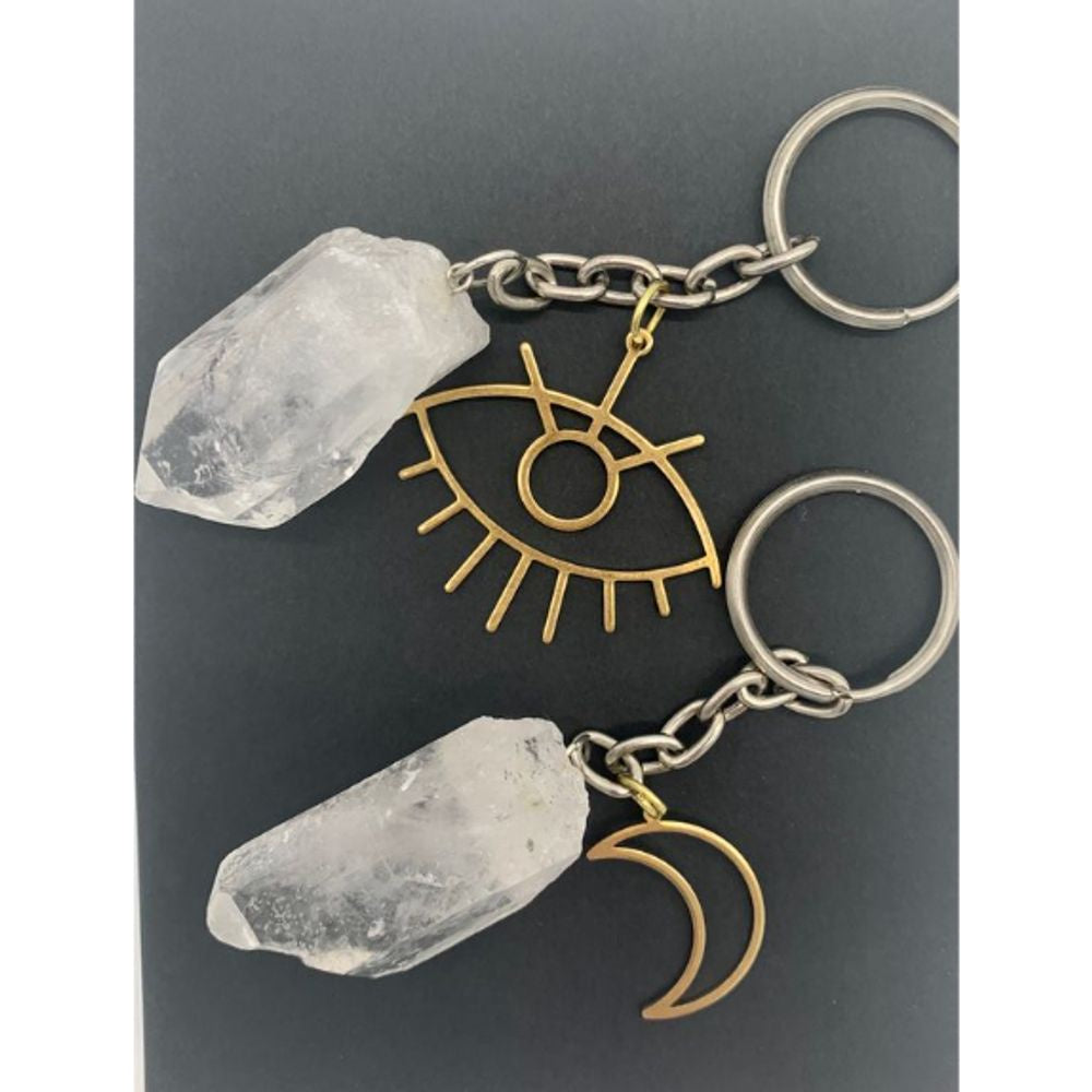 Natural Quartz Key Chain Thrid Eye or Moon