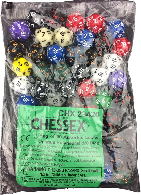 Dice Bag Asstd Opaque d20