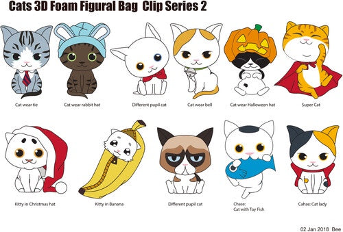 Cat Series 2 - 3D Foam Collectible Bag Clip in Blind Bag