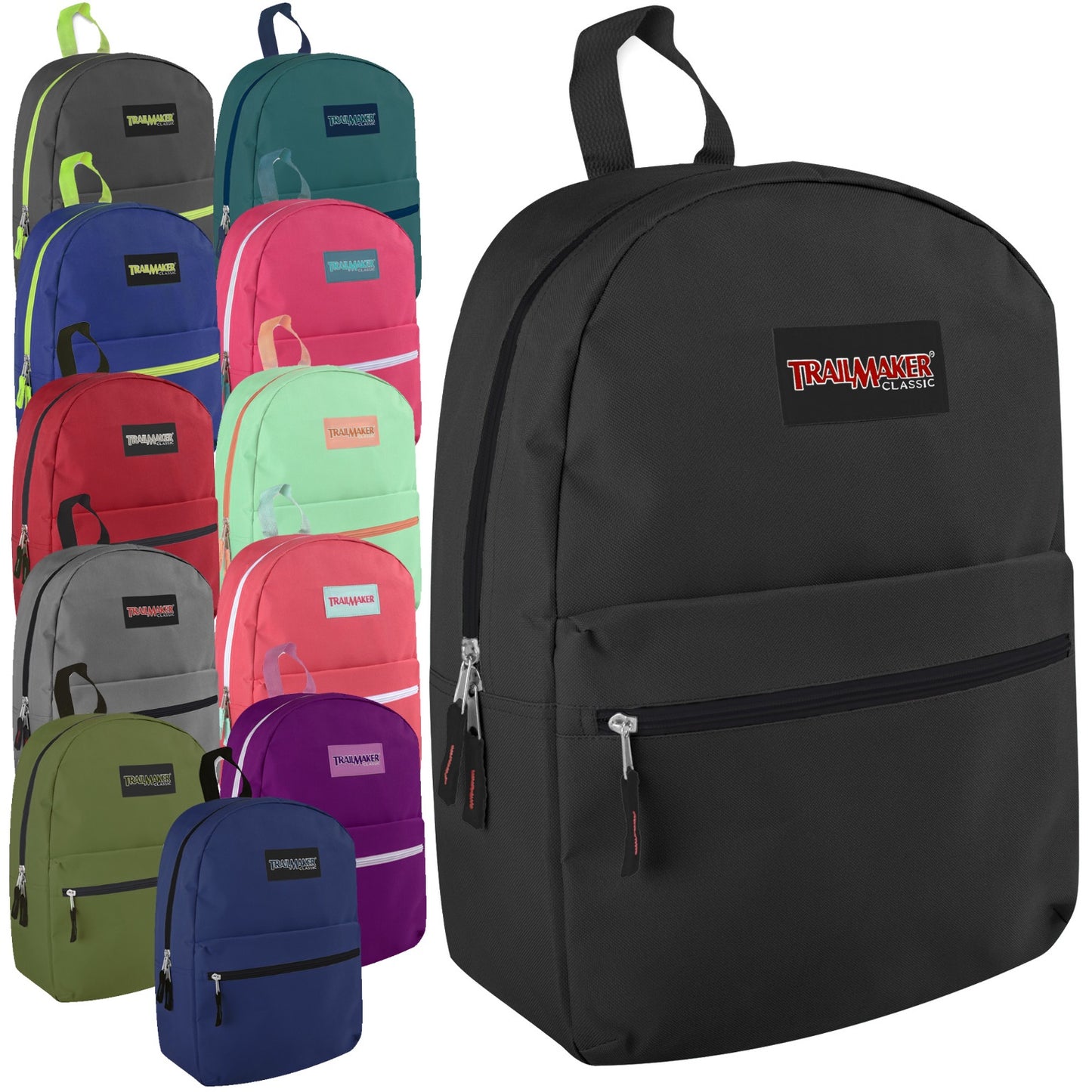 17" Basic Backpack, Size: 17"x 12" x 5.5", Single top zipper and one front zip pocket