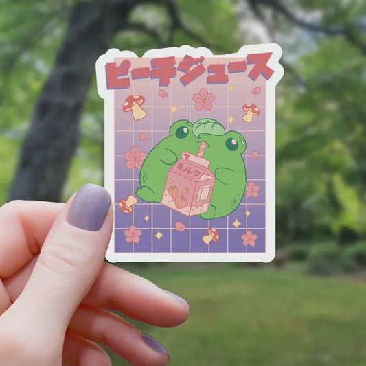 Kawaii Mushroom Frog With Strawberry Milk Sticker