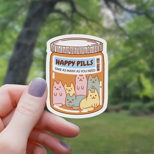 Happy Pill Cat Bottle Sticker