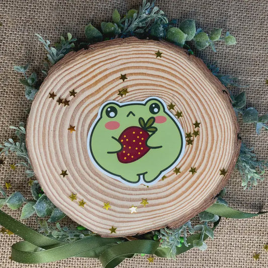 Frog Strawberry Cottage Core Vinyl Sticker